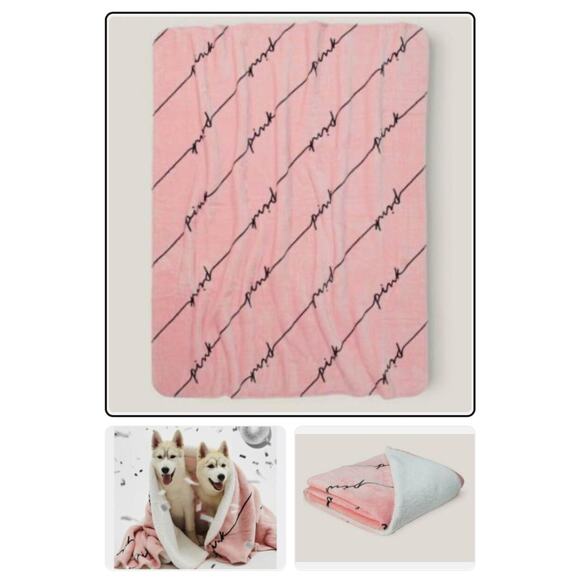 VICTORIA'S SECRET PINK Sherpa Fleece Blanket 50x60 Logo Script Throw Plush Soft - Picture 1 of 2